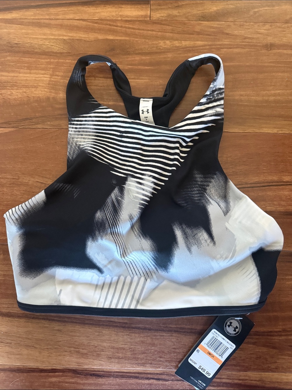 NWT Under Armour Black & White Printed Racerback Sports Bra size S